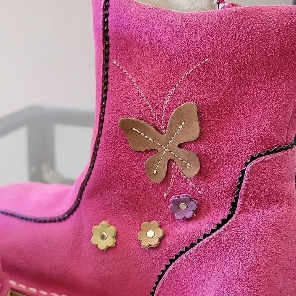 Girls Winter L'Amour Fiore Tall Faux Suede Boot Applique Flowers Hot Pink Zipper